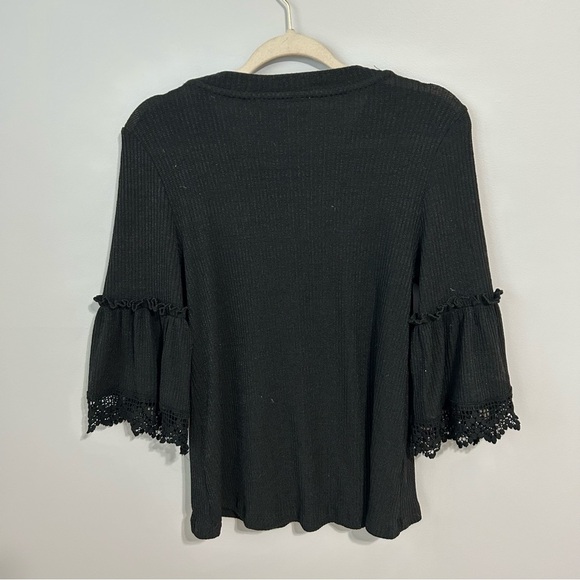 Anthropologie THML Black Floral Embroidered Blouse 3/4 Sleeve Women’s Size Small - Picture 5 of 6